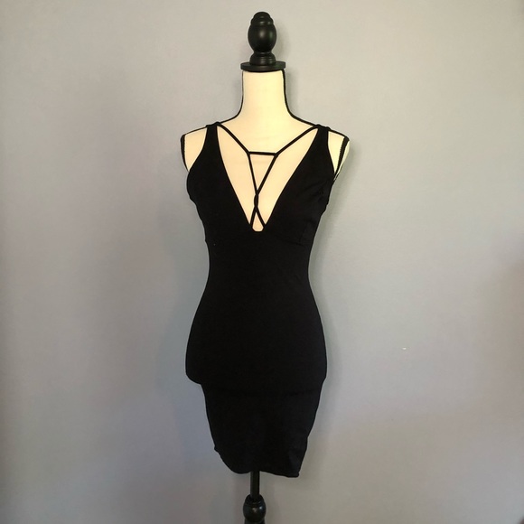 Forever 21 Dresses & Skirts - Forever21 Black BodyCon Dress w/ neck details